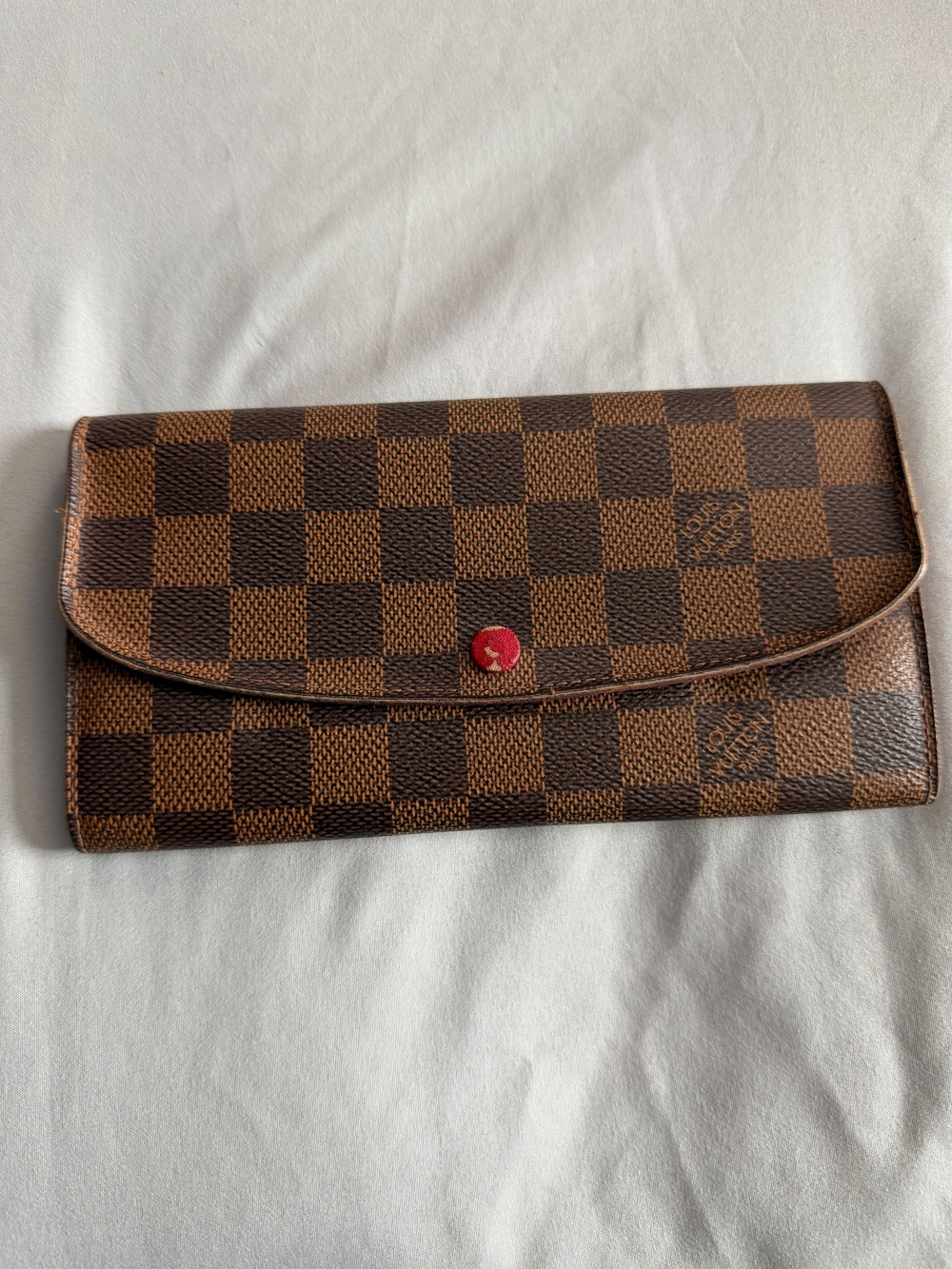Louis Vuitton Brown Damier Check Long Wallet with Red Snap
